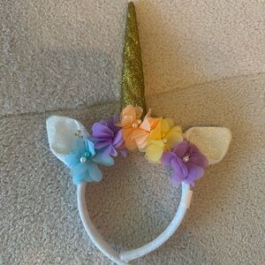 Target Unicorn Headband with Gold Horn and Multicolor Flowers